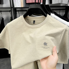 绢糸半袖tシャツ男性丸首夏高級男性カジュアルゆったり吸汗通気性のあるシャツ