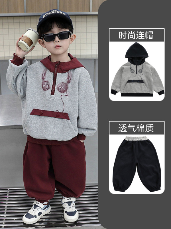 9734男童秋装连帽卫衣套装2025新款帅气儿童秋季两件套男宝潮童装|undefined