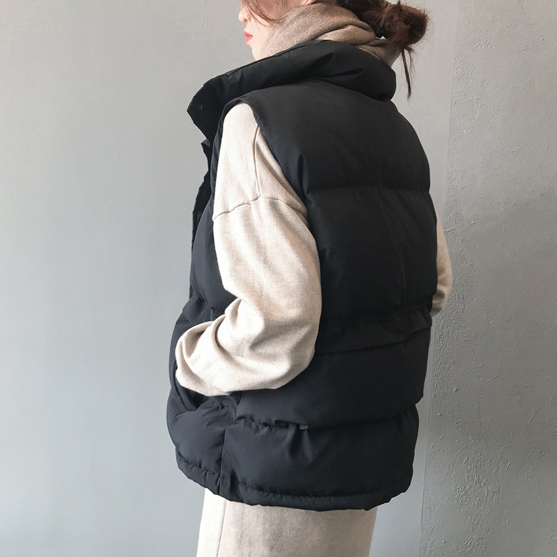 Chaleco de plumón para estudiantes, estilo coreano, corte holgado, chaqueta corta acolchada de otoño-invierno 2025 con cuello vuelto.
