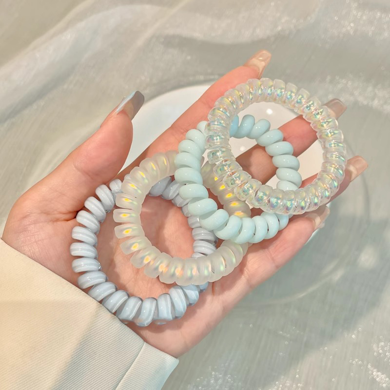 Moda de color gelatina esmerilado cabello telefónico bucle de cabello de alta elasticidad duradera correa de goma simple mujer cabeza de cabello de cola de caballo toque de cabello