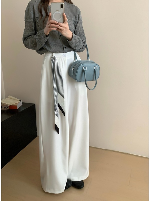 高级感简约纯色阔腿休闲裤女秋季2025新款宽松垂感高腰西装裤长裤|undefined
