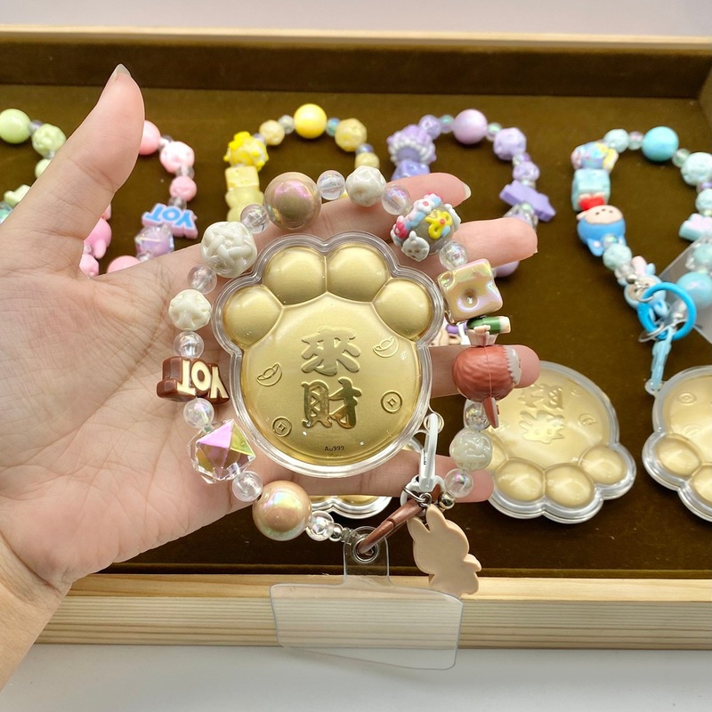 足金999来财招财喵猫爪手机链绳挂件双面饰品招财纳福御守猫礼物|undefined