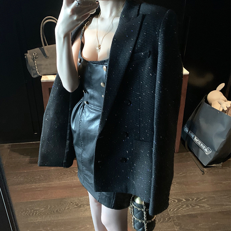 Trend capacious white woolen demi-season classic suit jacket