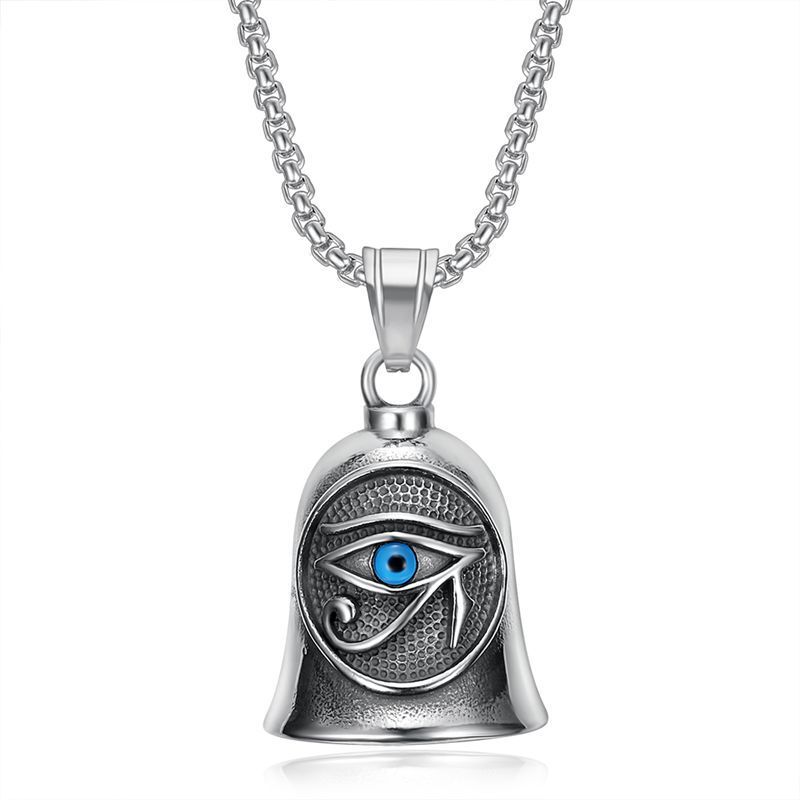 Amazon cross-border hot selling new locomotive style titanium steel vintage polished Horus eye riding Lucky Bell