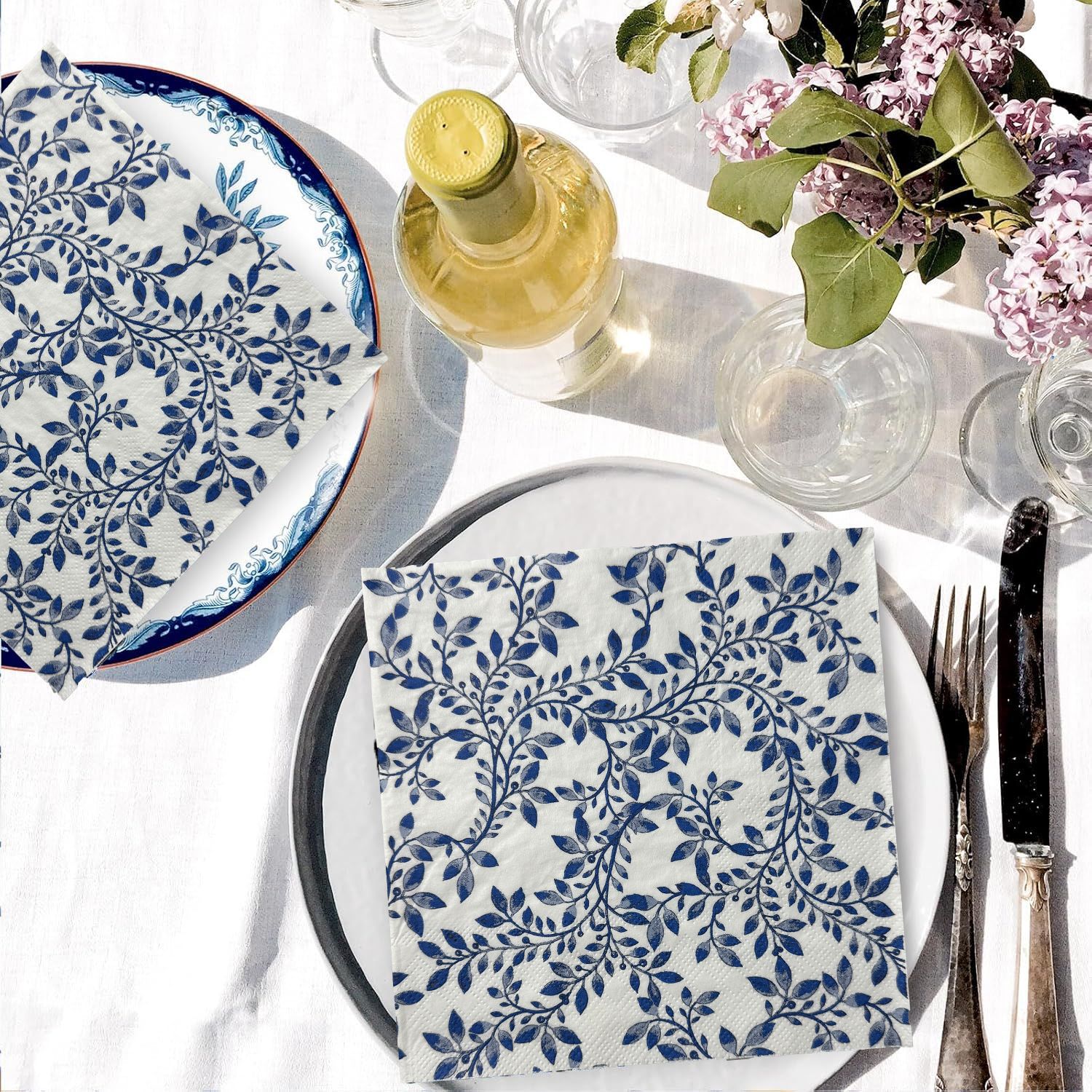 蓝色花卉纸巾跨境新品工厂直发青花瓷印花野餐派对品原生木浆纸巾