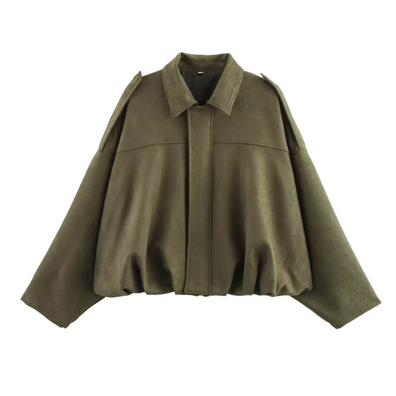 PB & ZA Women's 2025 Summer New Fashion Simple Suede Lass Aviator Jacket Coat