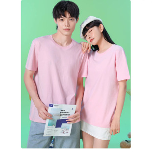 26 Pure Cotton Short-Sleeved Fashion Trendy Casual Couple Wear Men and Women Pure Color Loose Round Neck T-Shirt