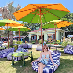 Outdoor Internet Red Beach Umbrella Villa Courtyard Umbrella Hotel Homestay Sunshade Umbrella Double Color Middle Pillar Umbrella Swimming Pool Sun Umbrella
