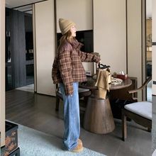 格子拼接立领短款棉服女冬季2025新款小个子加厚保暖面包服外套潮