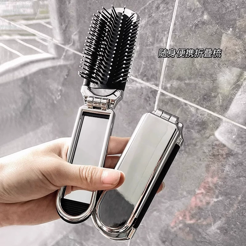 Складная маленькая расческа, компактная и портативная, мини-расческа на воздушной подушке для путешествий, расческа с подушкой безопасности для детей и девочек, массажная расческа, зеркальная расческа все в одном