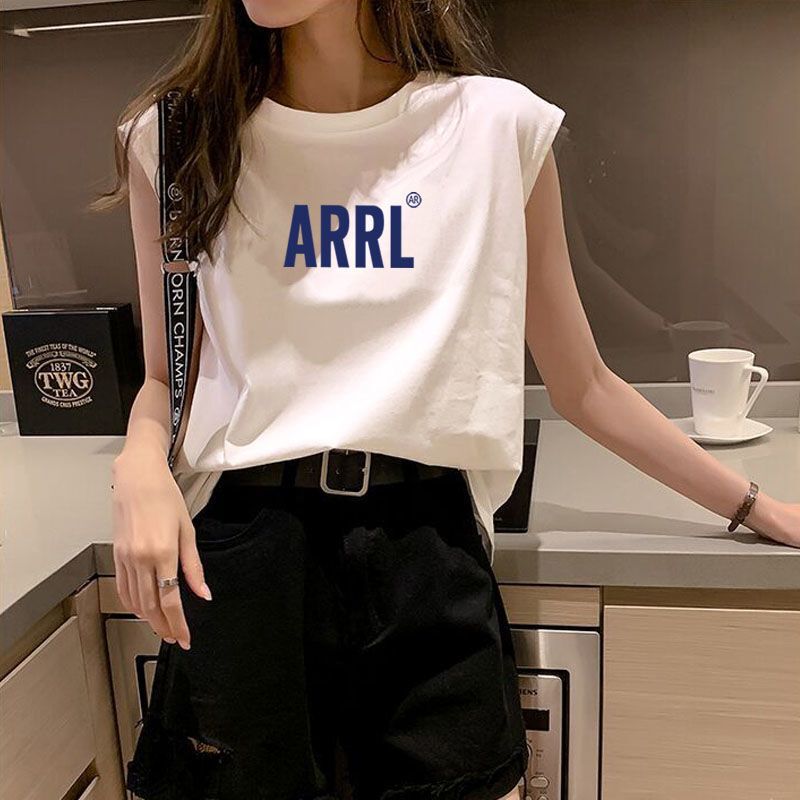 Fashionable Sleeveless T-Shirt Vest Style Women's Summer Outerwear Trendy White Loose Student Inner Wear Sports Top Trendy Ins