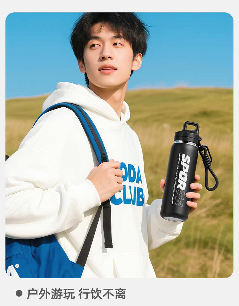 Neue Edelstahl-Isolierflasche mit One-Touch-Deckel, Outdoor-Trinkflasche, Fahrrad-Sportflasche, Schüler-Strohhalm-Becher
