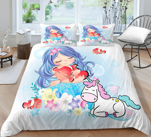 Mermaid series bedding set of 23 cartoon cross-border one can be used to send polyester 3D digital printing