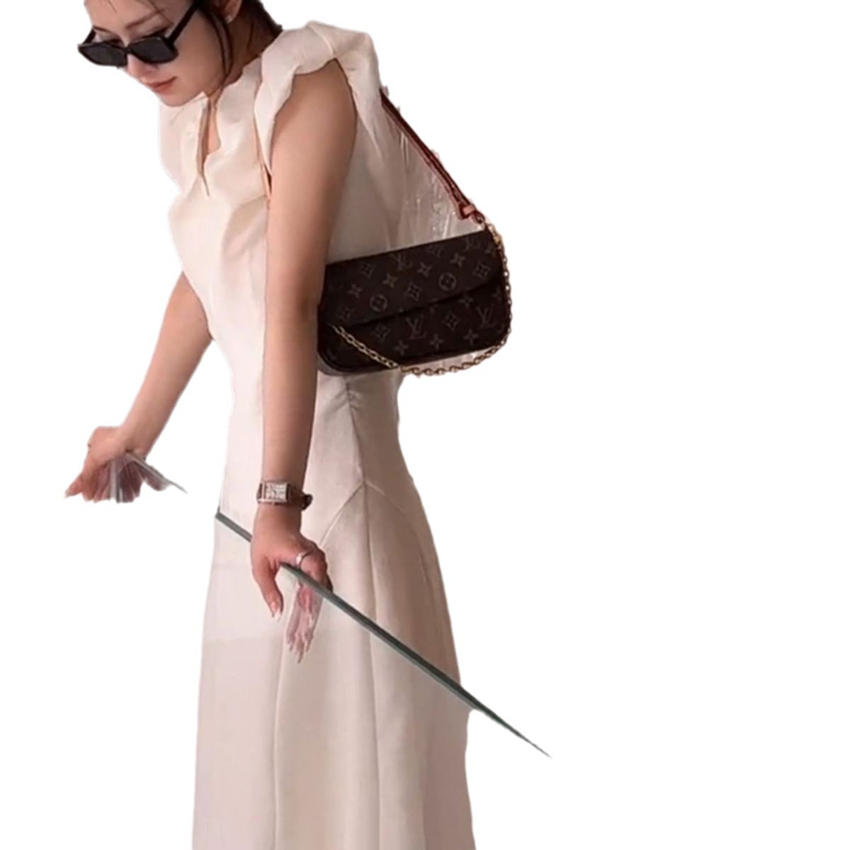 Đầm maxi nữ thắt eo tay ngắn phong cách Hepburn Pháp — Màu trắng