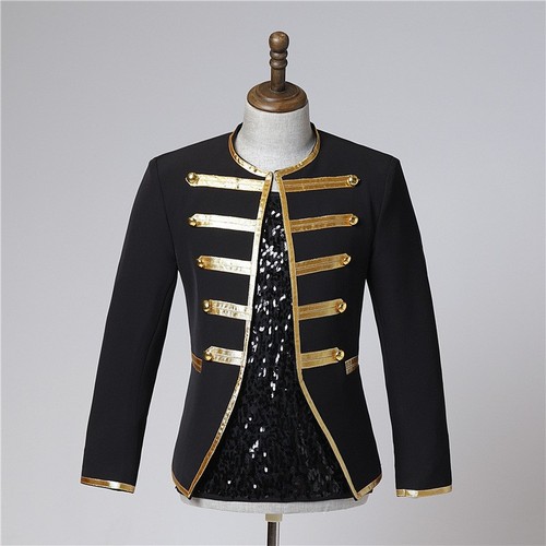 New product golden edge male singer leisure suit jacket without collar - black west stage dance costumes