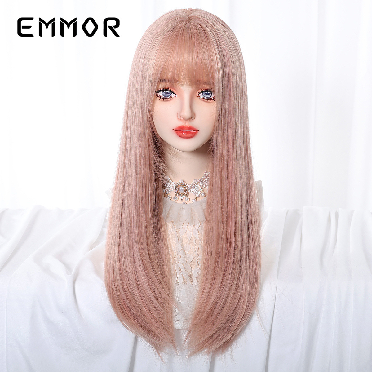 Nuevos productos transfronterizos, pelucas, cabello largo, celebridades de Internet diarias, flequillo Qi, cabello lacio de dopamina de verano, cubierta de cabeza completa