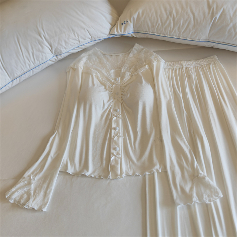 Internet-famous Modal Thin Spring and Autumn Pure Desire Women's Pajamas Women's Wear-free Underwear with Chest Pad Home Clothes suit