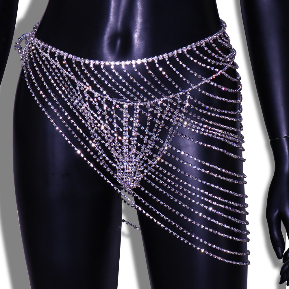 Nueva ropa transfronteriza moda sexy rhinestone falda europea y americana moda multi-capa cuerpo cadena Cuerpo Femenino cadena