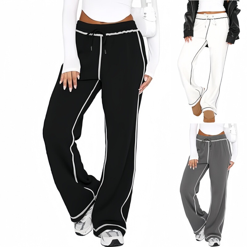 Cross-Border European and American Amazon Women's Fashion Contrasting Color High-Waisted Sports Pants Straight Wide-Leg Casual Pants Jogging Pants Pajamas Cross-Border European and American Amazon Women's Fashion Contrasting Color High-Waisted Sports Pants Straight Wide-Leg Casual Pants Jogging Pants Pajamas