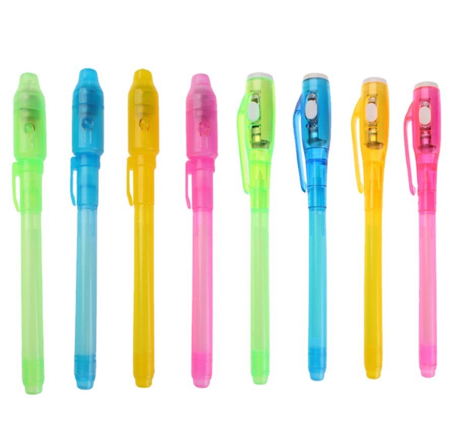 Fábrica directa UV invisible fluorescente pluma LED púrpura Optoelectrónica detector de dinero pluma creativa UV lámpara de tinta mágica pluma