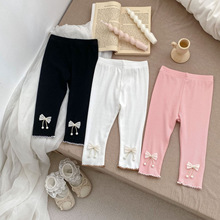 女宝宝打底裤夏季薄款儿童长裤外穿1-3岁婴儿凉爽女孩蝴蝶结裤子