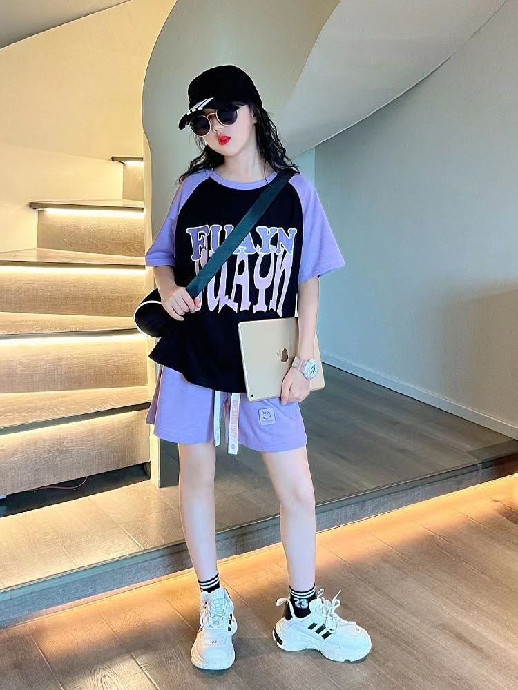 Girls' Summer Suit Set 2024 New Style Thin Stylish Polo Collar Quick-Drying Basketball Suit Summer Casual Two-Piece Set