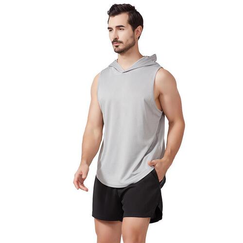 Quick-drying vest men's summer European and American style outdoor leisure sports running fitness breathable sports hooded vest