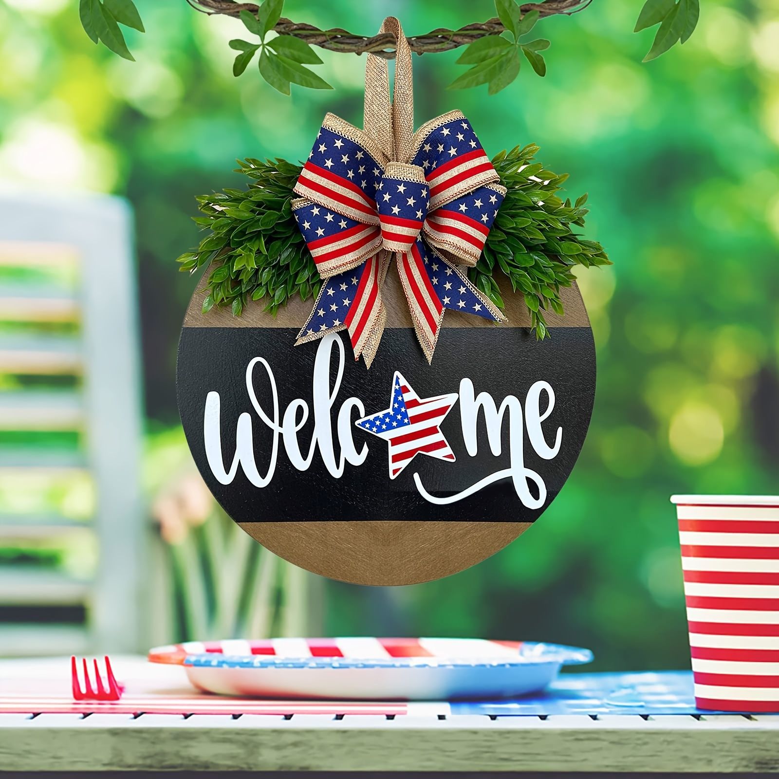 Nuevo día de la independencia de Amazon Estados Unidos decoración de puerta de madera puerta transfronteriza lista