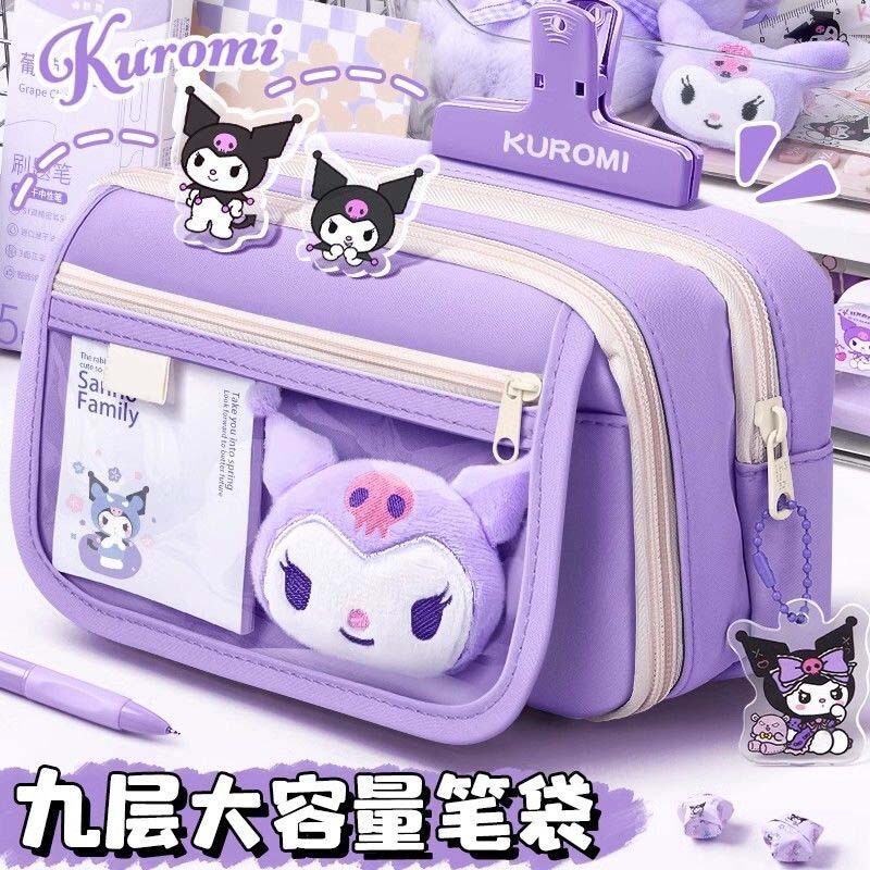 クロミ クロミ 透明筆袋 大容量 パープル 高価値 多機能 小中学生向け文具筆箱|undefined