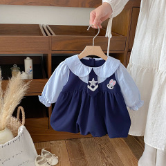Dianxi 2025 秋の新スタイル女の赤ちゃん偽ツーピースドレス幼児カレッジスタイルかわいいウサギのスカートトレンディ