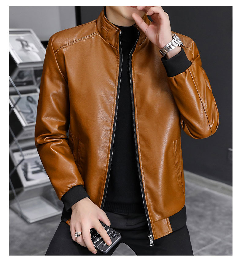 Men's Leather Jacket Slim Fit Warm Plush Winter Coat For Men_voghion.com