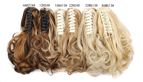 Wig Amazon curly clip-in ponytail synthetic high-temperature silk short mixed color ponytail wholesale