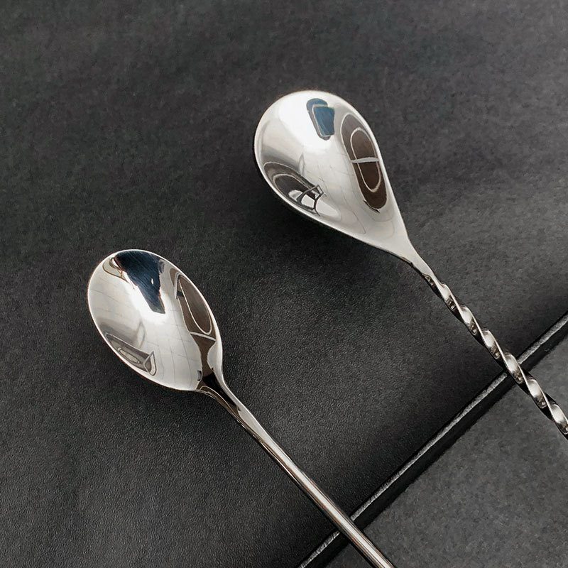 水滴不锈钢螺旋纹吧勺奶茶搅拌棒调酒勺鸡尾酒吧精致长柄搅拌勺