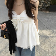 韩国chic春夏甜美气质百搭V领双层裙式下摆叠穿背心吊带上衣女