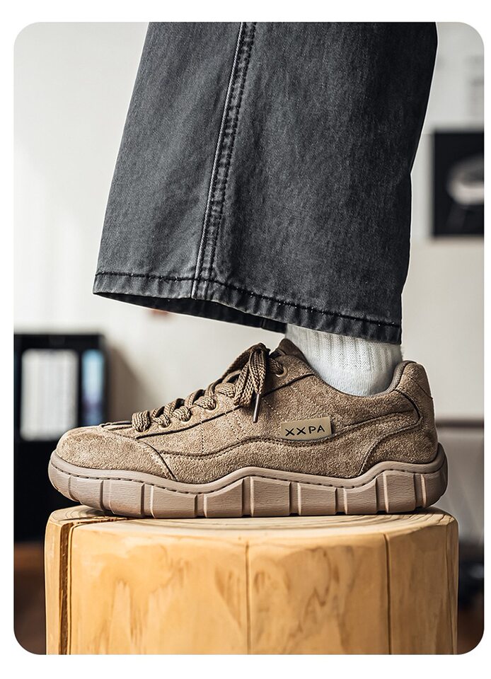 Giày sneaker nam cổ thấp form rộng mũi tròn, đế dày 3 cm, phong cách retro, cỡ lớn — 5018 Kaki, 5018 màu lạc đà, 5018 màu đen chi tiết 18