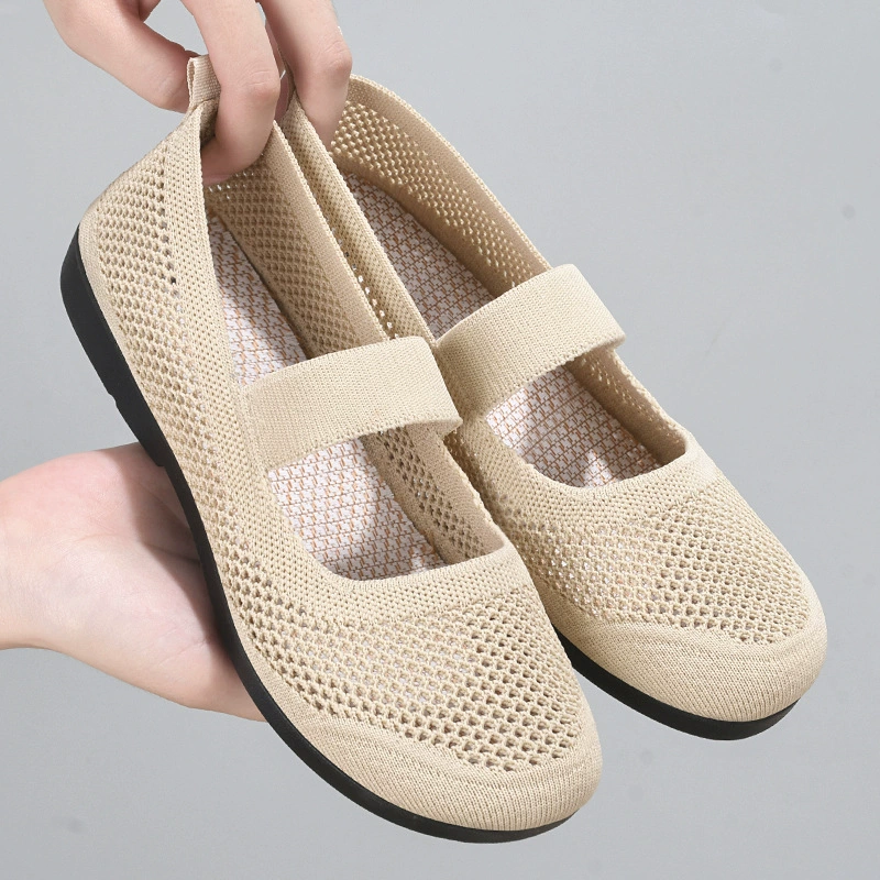 Женские повседневные туфли 2025 года, осенняя новинка, женские туфли из трикотажа, для прямых трансляций и дропшиппинга, дышащие, с перфорацией, на мягкой подошве, для женщин, удобные для мам