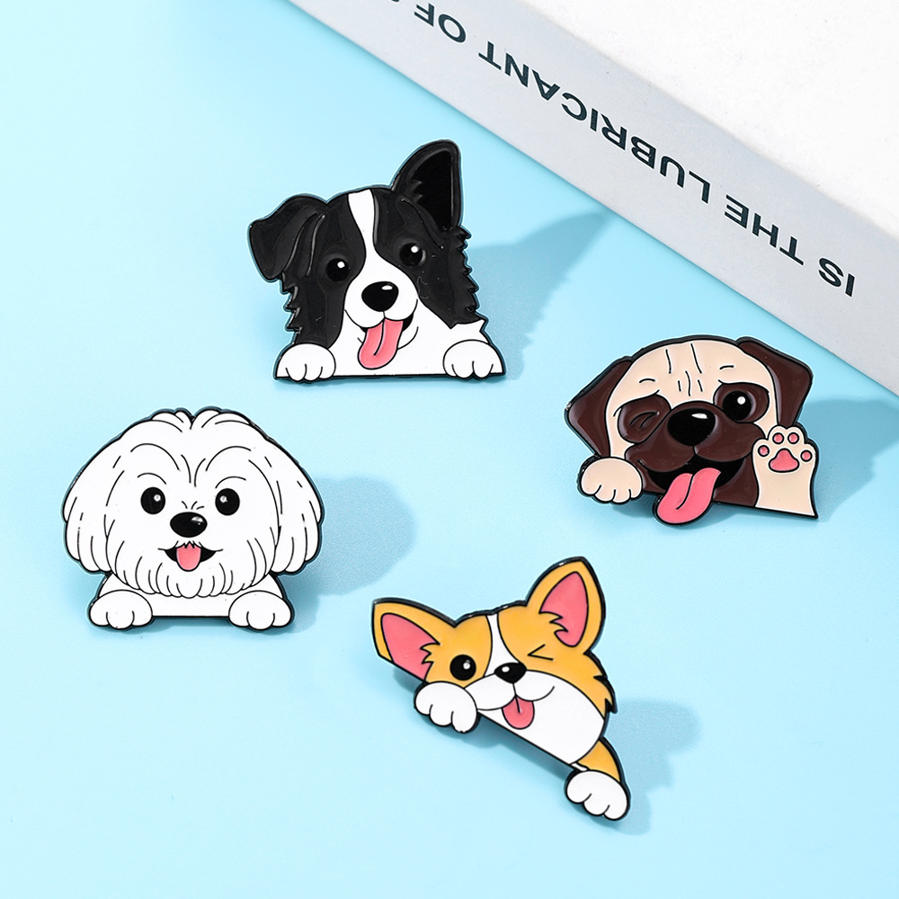 Q版萌犬仿珐琅胸针 可爱卡通宠物徽章 服饰配饰防走光扣批发货源