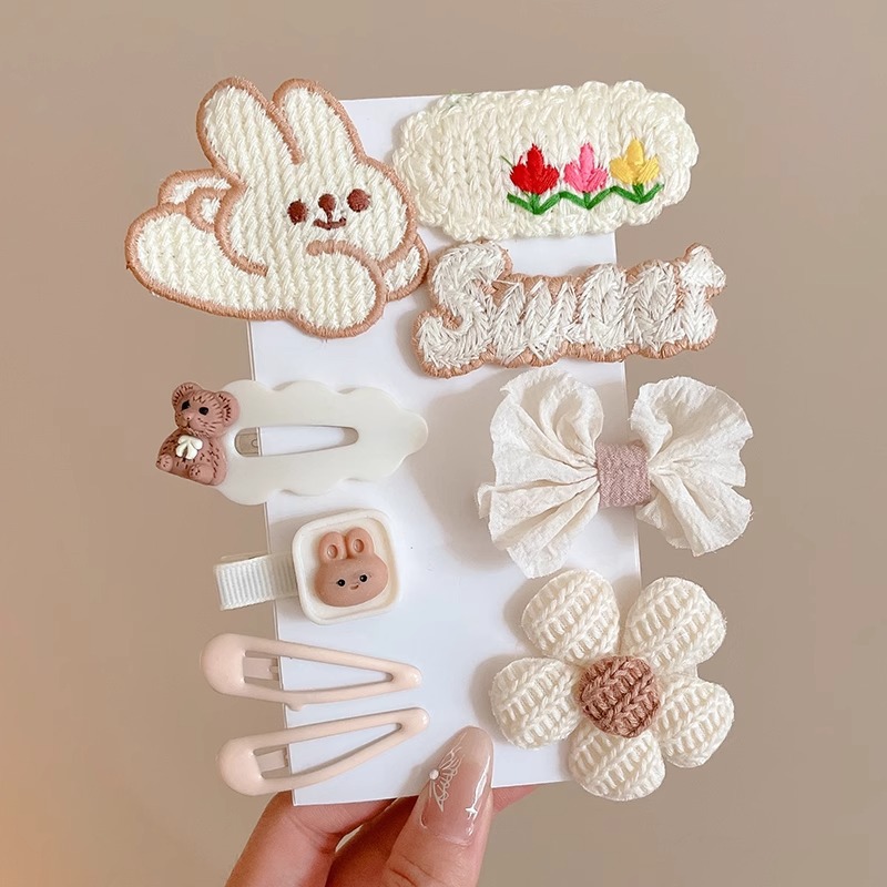 Cute clip de dibujos animados clip de borde conjunto frente cejas clip de cabello para chicas clip de BB otoño invierno de alta sensibilidad adornamiento de cabello tocado