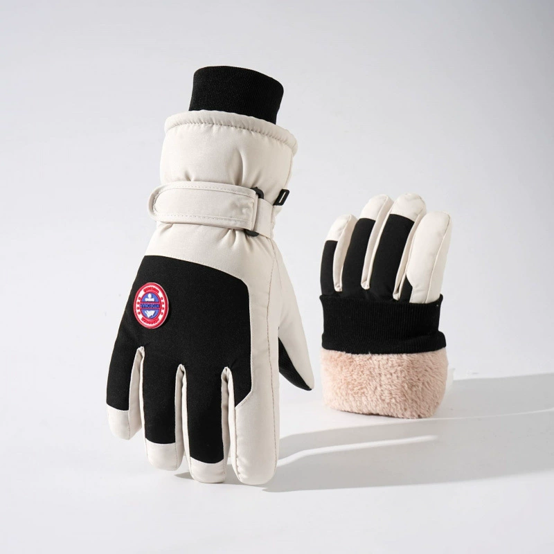 Зимние лыжные перчатки с красной этикеткой, сенсорный экран, мотоциклетные, плюс бархатные теплые и утолщенные водонепроницаемые и ветрозащитные перчатки для верховой езды, оптовая продажа