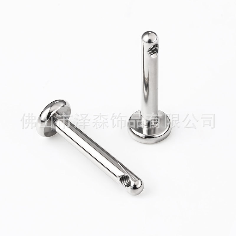 F136 Titanium Side Threaded Earrings Flat Back Labret Stud 1.2mm 10mm Bar 3mm Base 0.9 Thread detail image 7