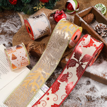 麻布烫金银双层灯光丝带圣诞节彩带蝴蝶结材料绕圣诞树装饰织带