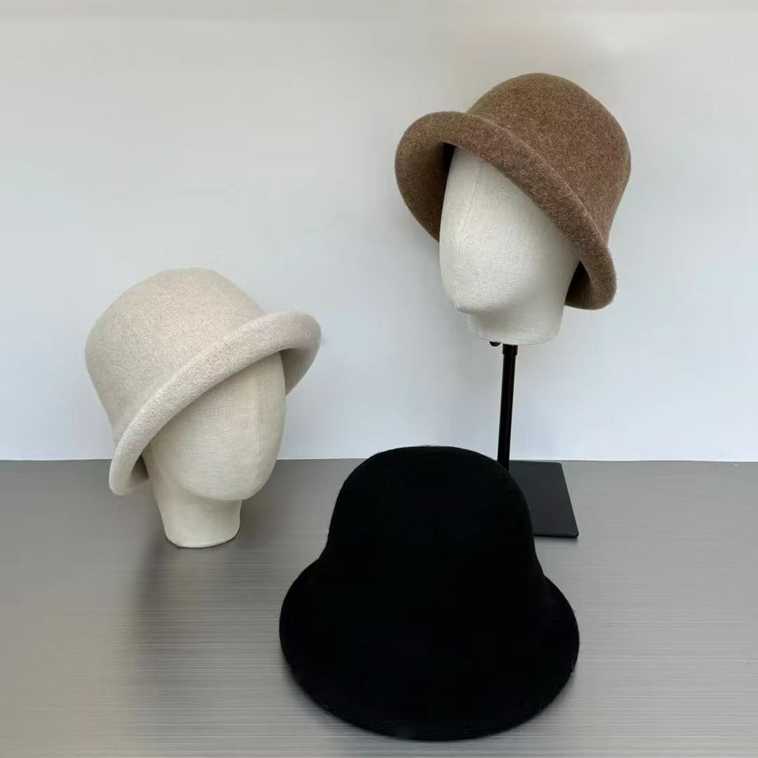 European and American Style Wool Felt Cloche Hat for Women, Vintage Autumn and Winter Felt Brimmed Small Round Bucket Hat, Simple Fisherman Hat