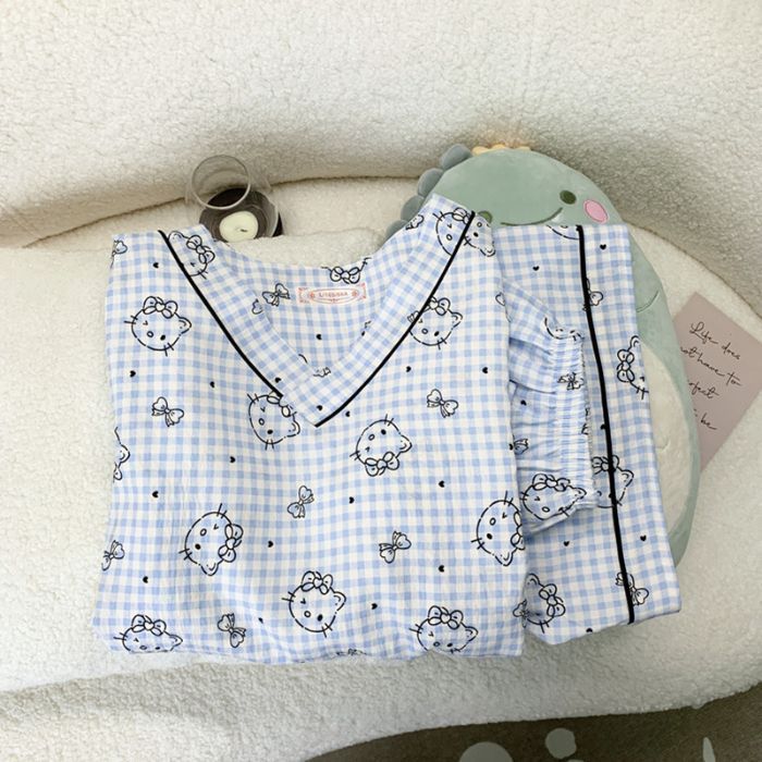 Vietnam transfronterizo transmisión en vivo estilo caliente verano con cuello en V nube pijamas de algodón pantalones de manga corta para mujer traje de servicio a domicilio para estudiantes de dibujos animados