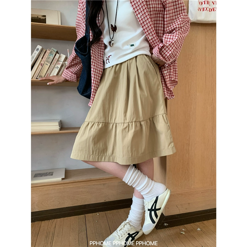 Юбка миди Miu 2025 ранняя весна, универсальная, стройнящая, высококачественная, пышная, юбка-зонтик А-силуэта для женщин