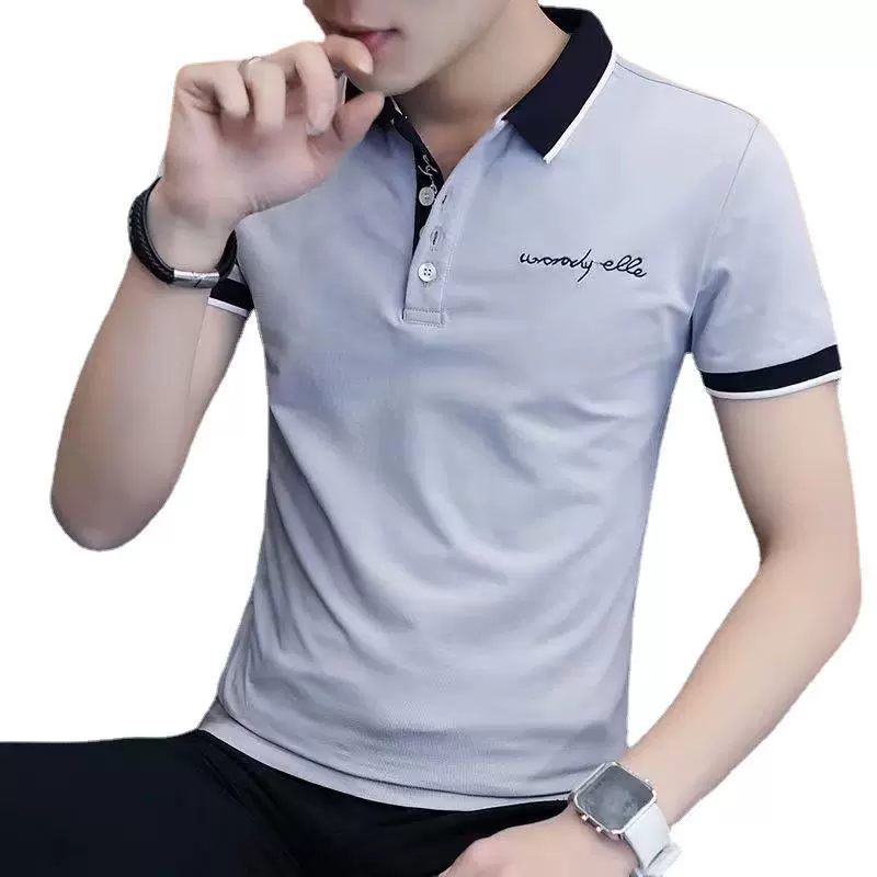 Летное поло, трендовый шелковый T‑shirt для отдыха, с коротким рукавом, высокий воротник, slim fit