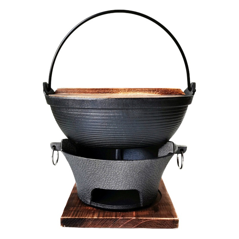 Olla colgante de hierro fundido olla de hilo al aire libre olla de sopa de hierro de cerdo Olla japonesa longevidad que acampa olla pequeña olla caliente portátil