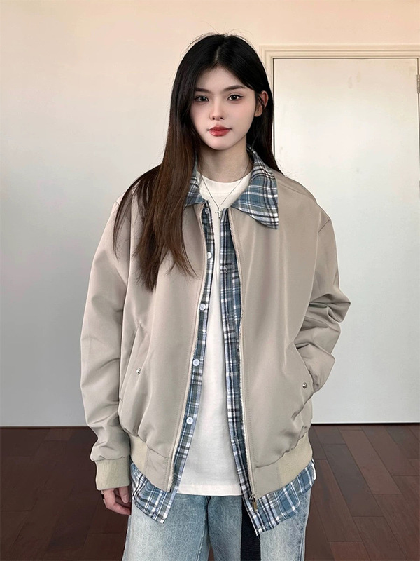 American Cleanfit Fake Two-Piece Jacket Men's Trendy Brand Spring & Fall Design Blue Flannel Shirt Lapel Jacket