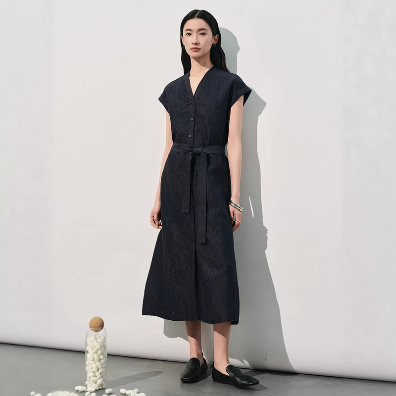 2026 New Style Shirt Dress Spring High-End Linen Plain Mid-Length Short-Sleeved Solid Color Waist-Cinching Long Skirt 2026 New Style Shirt Dress Spring High-End Linen Plain Mid-Length Short-Sleeved Solid Color Waist-Cinching Long Skirt