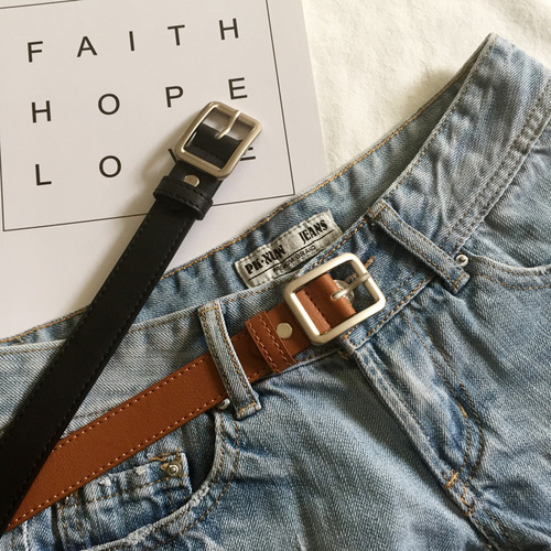 Korean style versatile belt for women, simple student pin buckle trouser belt, ins style rectangular silver buckle retro belt for women, trendy