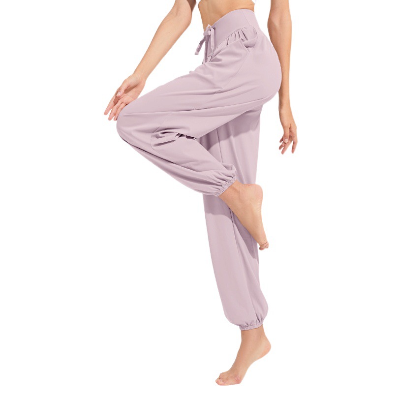 Ligero de pierna ancha Pantalones deportivos de las mujeres de secado rápido transpirable correr danza entrenamiento ropa suelta casual yoga tobillo atado pantalones de chándal